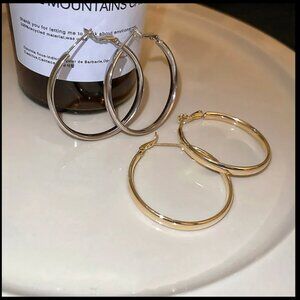 Hoop Earrings 18K White Gold Filled Classic 50MM/1.97" Large 5mm wide Flat